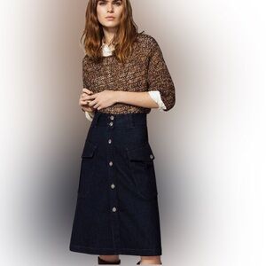 MASSIMO DUTTI  Cargo Calidad Dark Wash Denim A-Line Modest Jean Skirt Size 6